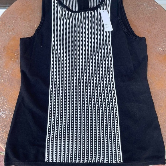 NWT WHBM black and white striped knit top blouse sz L - Picture 3 of 4